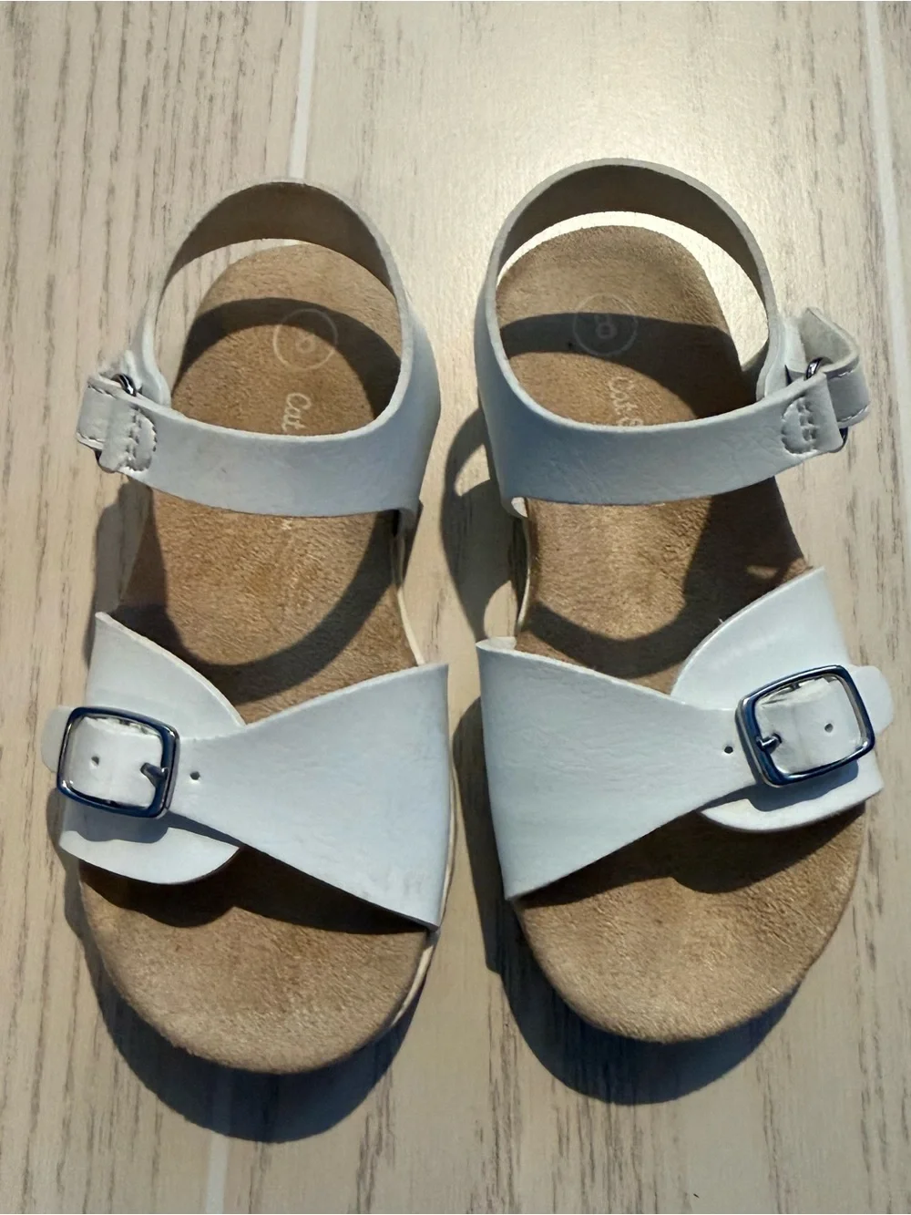 Cat & Jack Toddler Girls Size 8 White Brown Strappy Sandals 2‎ Pair Lot